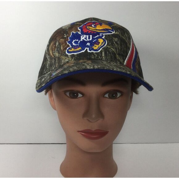 NCAA KU University of Kansas Jayhawks Hat Strapback Camo Baseball Cap - Picture 3 of 9